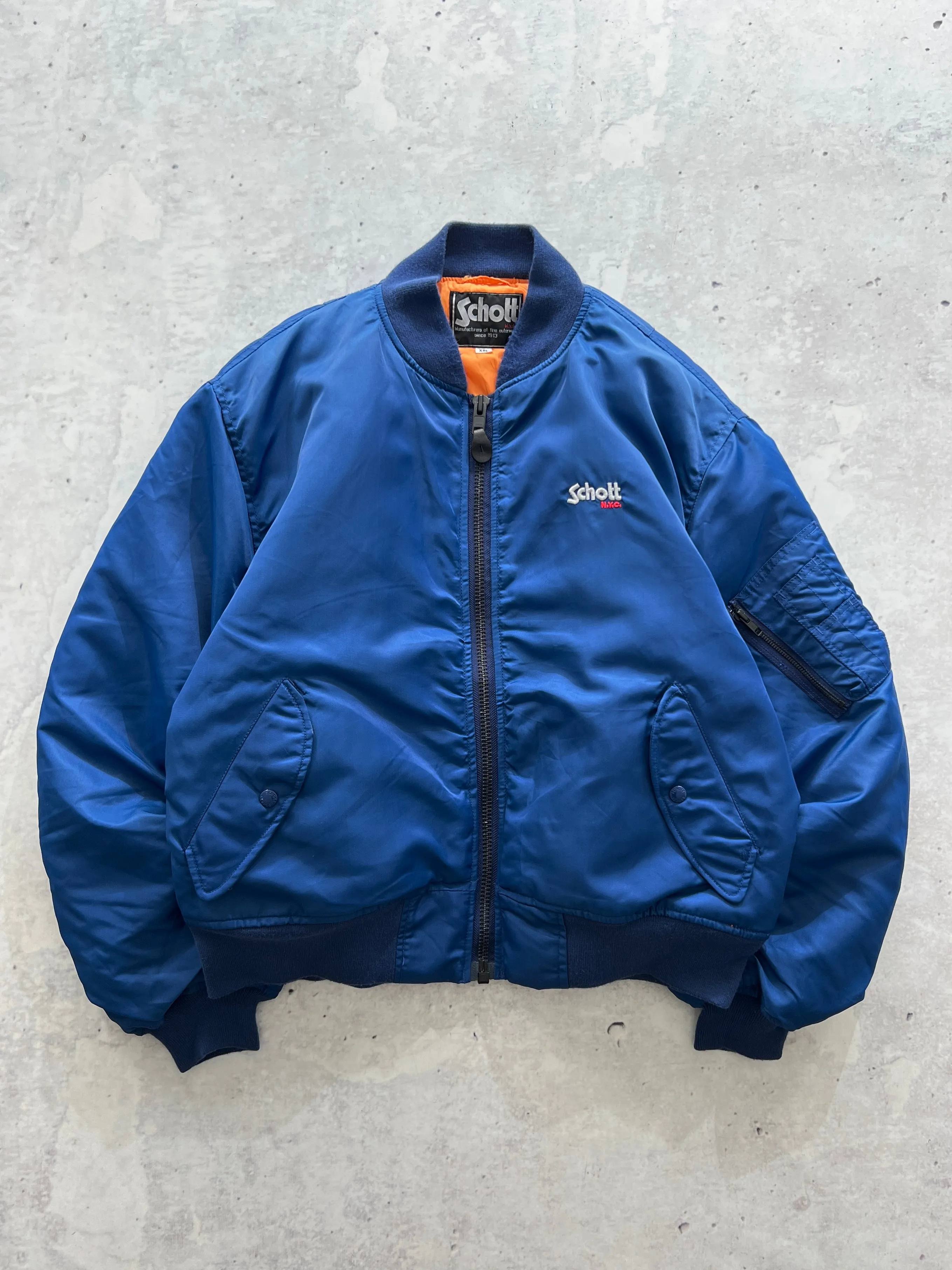 90's Schott NYC nylon zip up bomber jacket (XL)