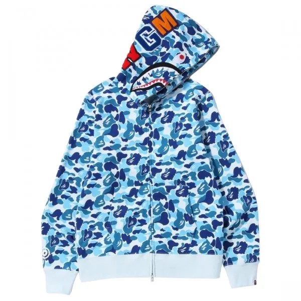 A Bathing Ape Men ABC Camo Shark Full Zip Hoodie (blue)