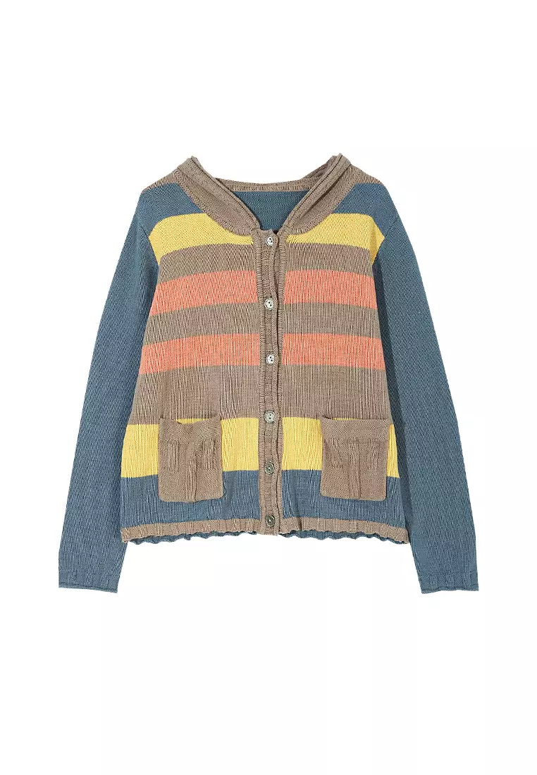 A-IN GIRLS Colorblock Striped Hooded Knitted Jacket