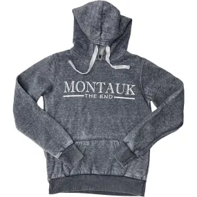 Adult Montauk The End Screen Printed Pullover Hoodie in Denim Grey