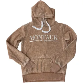 Adult Montauk The End Screen Printed Pullover Hoodie in Denim Mustard