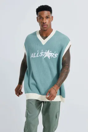 All Stars Knitted Varsity Vest | boohooMAN UK