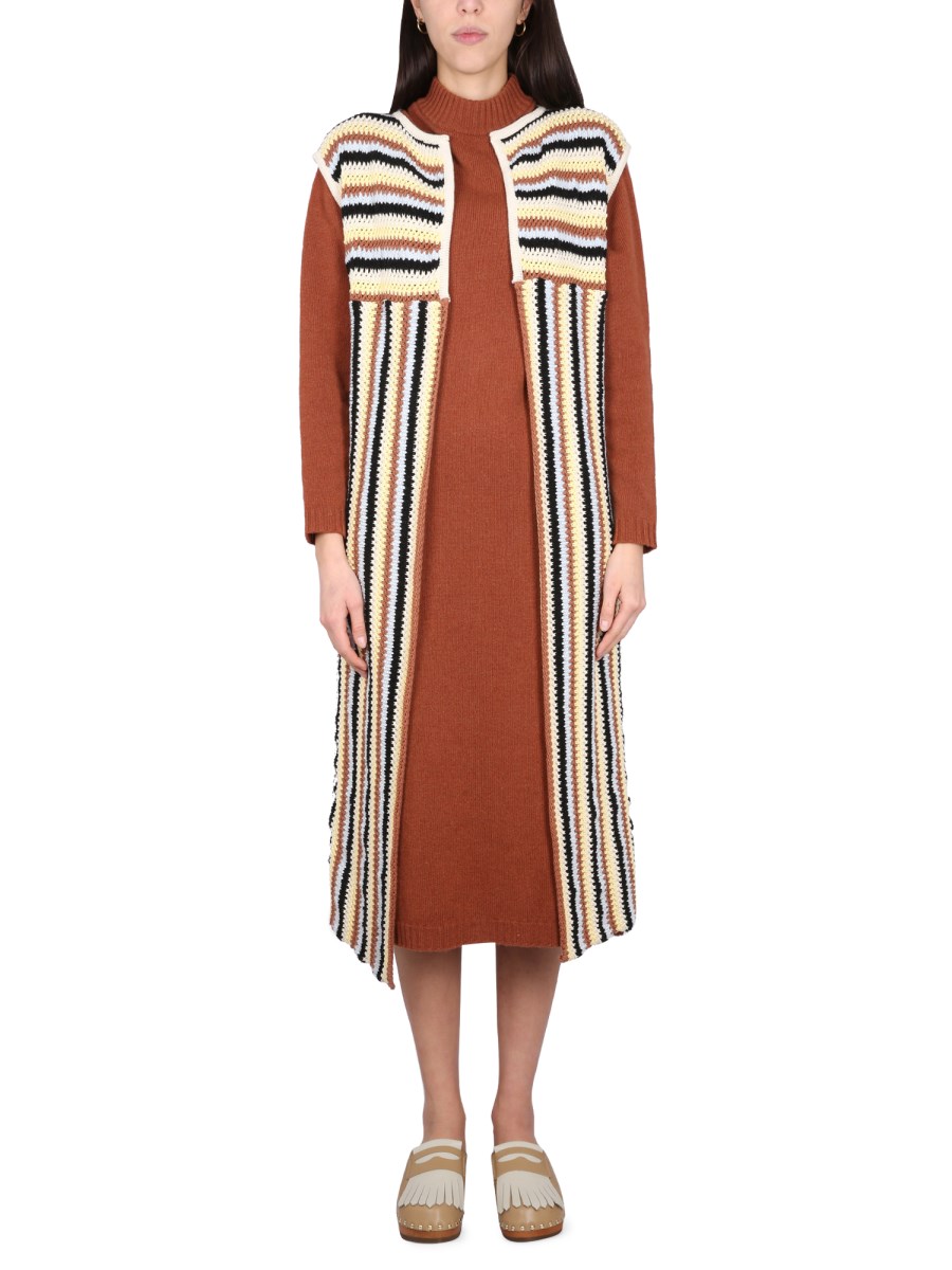 ALYSI    LONG VEST WITH STRIPED PATTERN