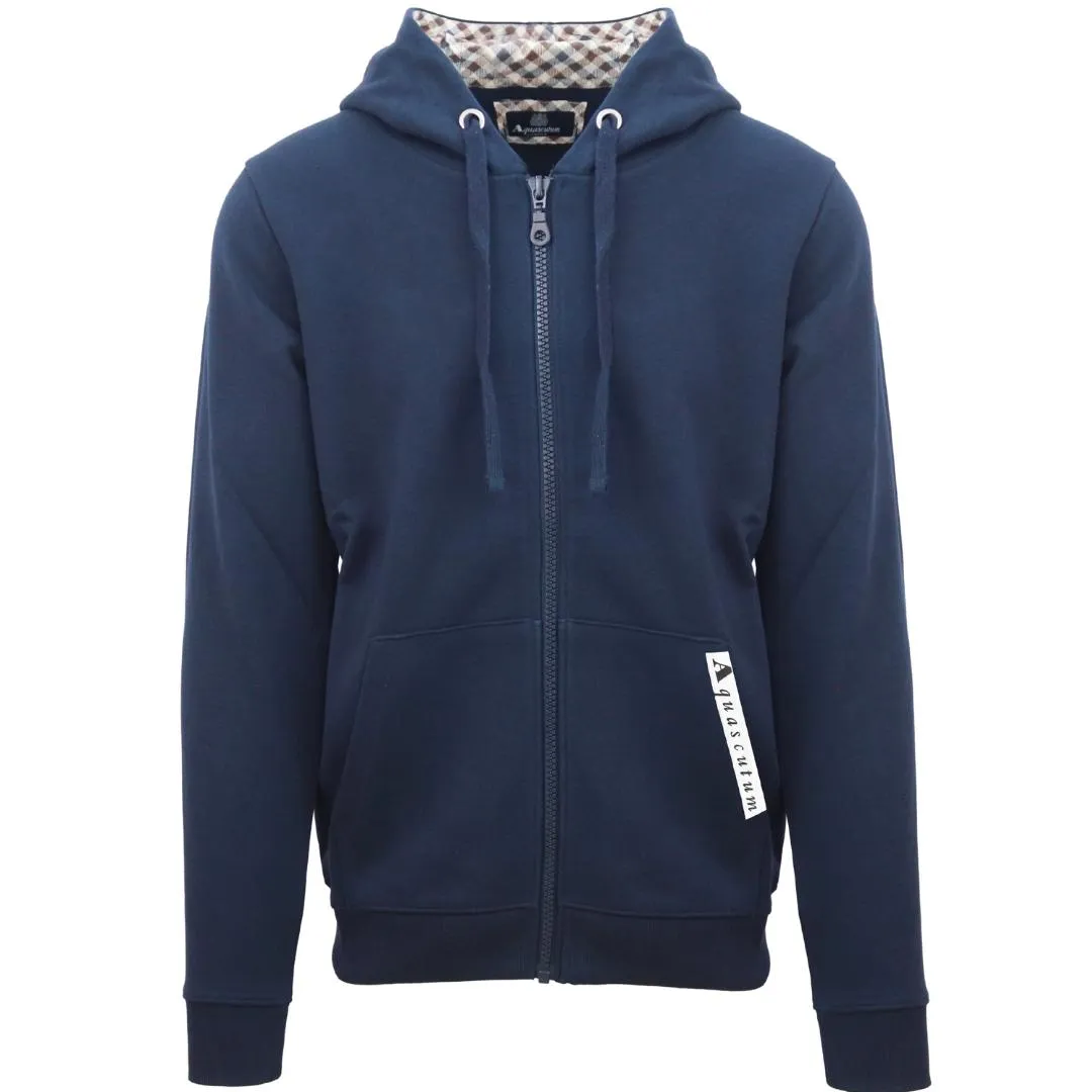 Aquascutum Branded Taped Pocket Navy Blue Zip-Up Hoodie