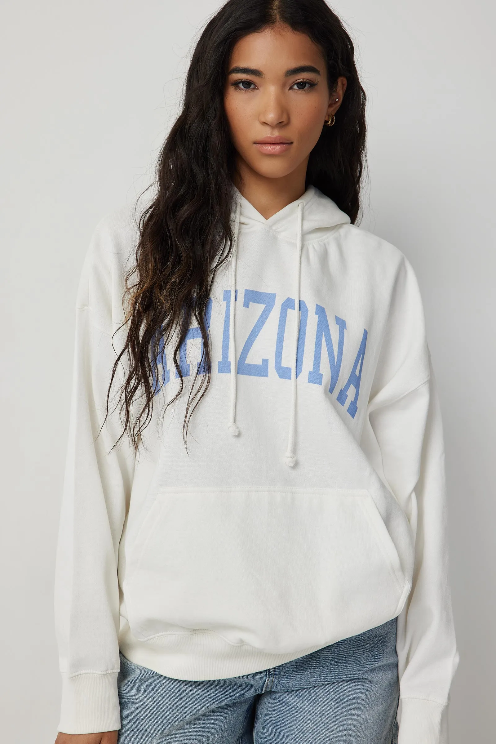 Ardene Ardene American Destination Hoodie in White | Size | Polyester/Cotton | Fleece-Lined