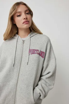 Ardene Ardene Destination Zip-Up Hoodie in Light Grey | Size | Polyester/Cotton | Fleece-Lined