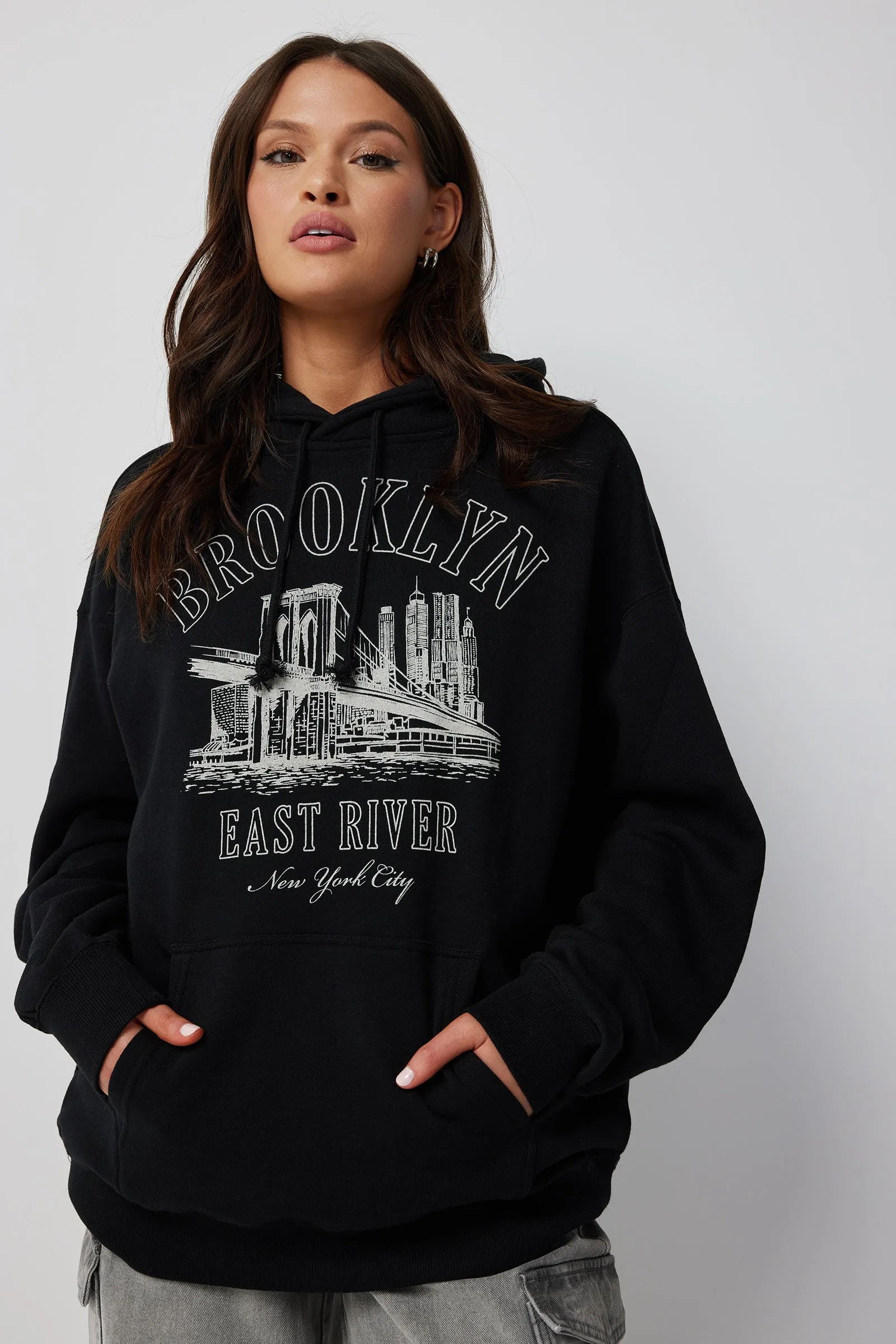 Ardene Ardene New York Graphic Hoodie in | Size | Polyester/Cotton | Fleece-Lined