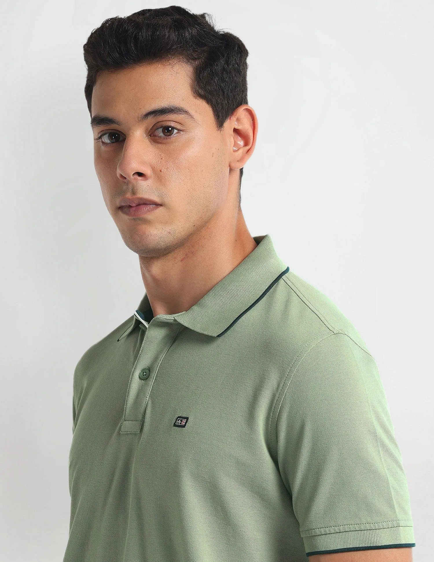 Arrow Tipped Collar Solid Polo Shirt