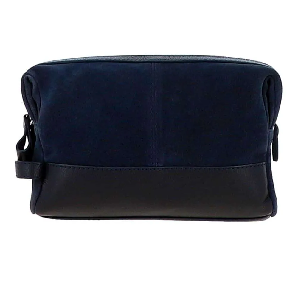 Ashwood Navy Suede & Leather Wash Bag | Menswear Online