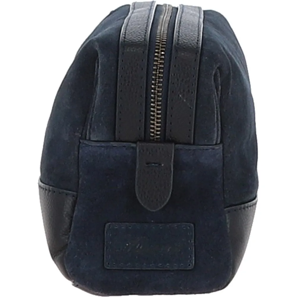 Ashwood Navy Suede & Leather Wash Bag | Menswear Online