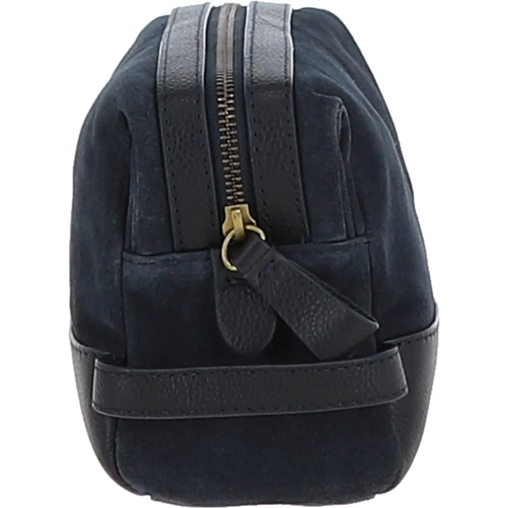 Ashwood Navy Suede & Leather Wash Bag | Menswear Online