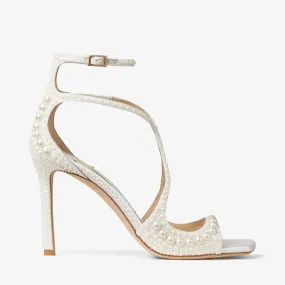 Azia 95 White Satin Sandals with All-Over Pearls