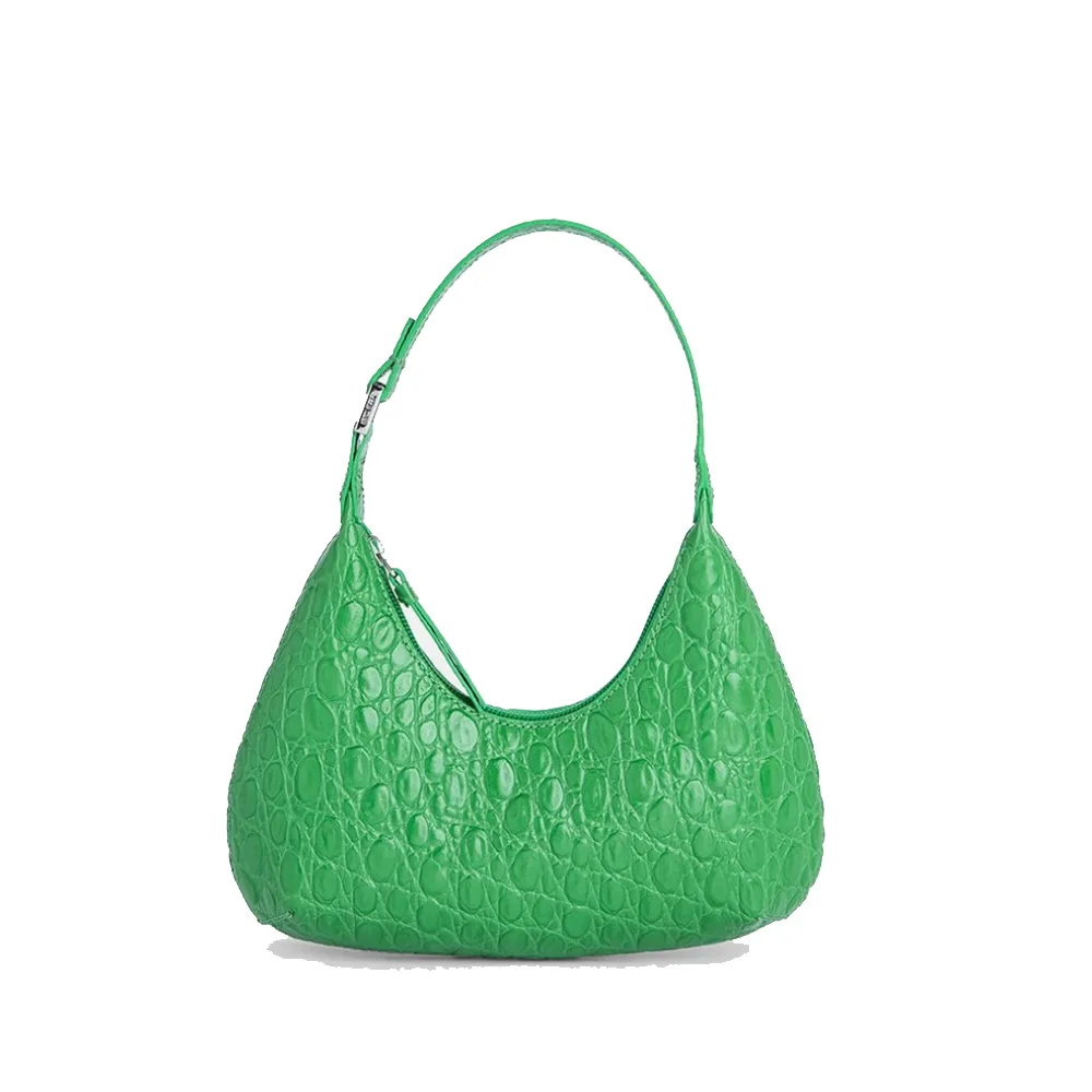 --Baby amber emerald circular croco embossed leather bag-