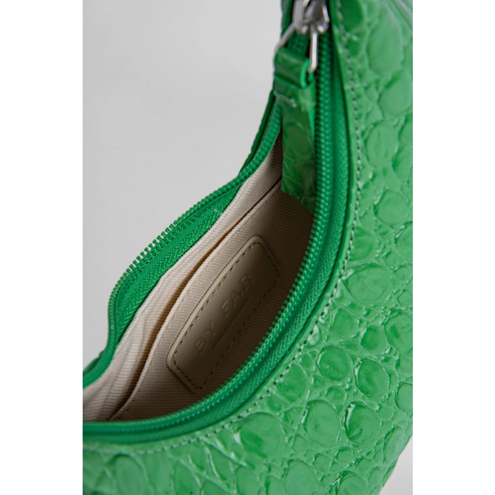 --Baby amber emerald circular croco embossed leather bag-