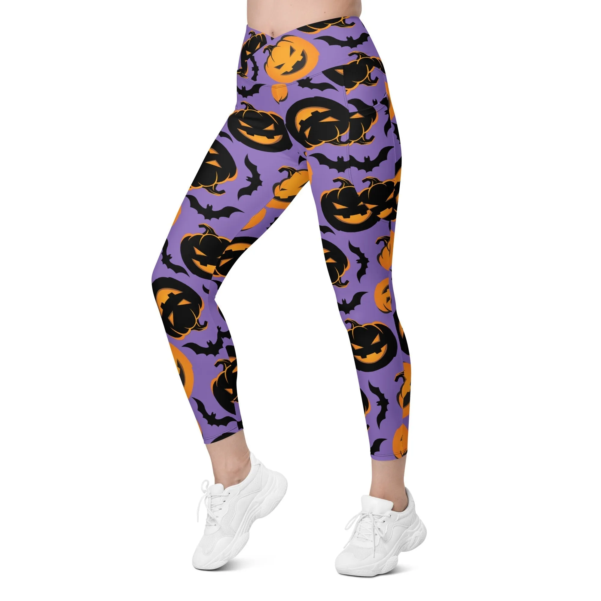 Bats and Jack O'Lanterns Crossover Leggings With Pockets