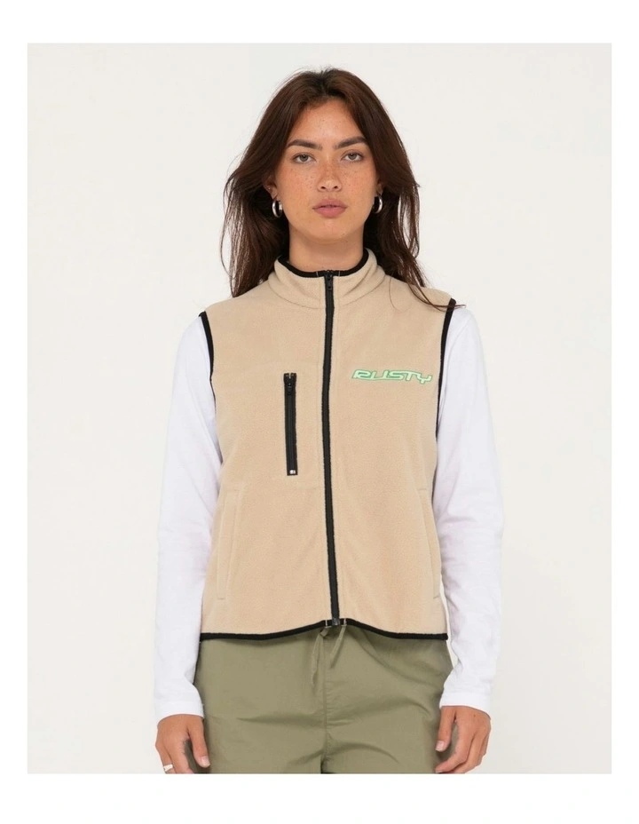 Bear Arms Zip Through Polar Fleece Vest in Natural