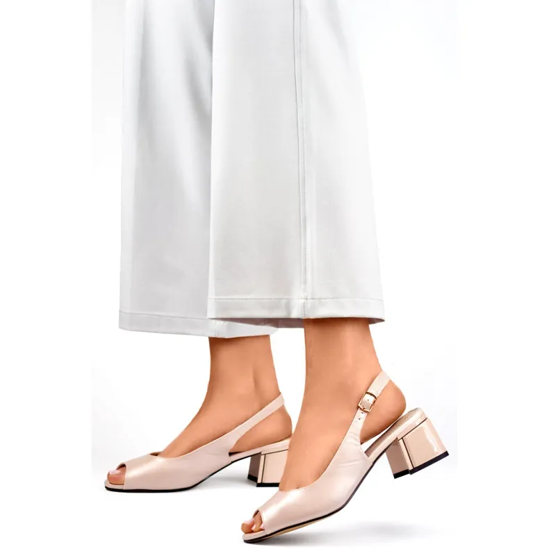 Beige elegant pumps, women's low-heeled sandals