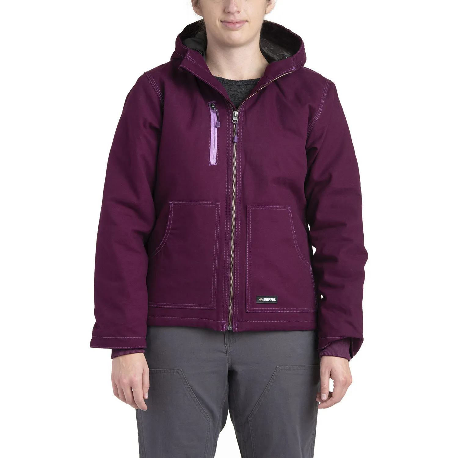 Berne WHJ64 Ladies Softstone Modern Full-Zip Hooded Jacket - Plum