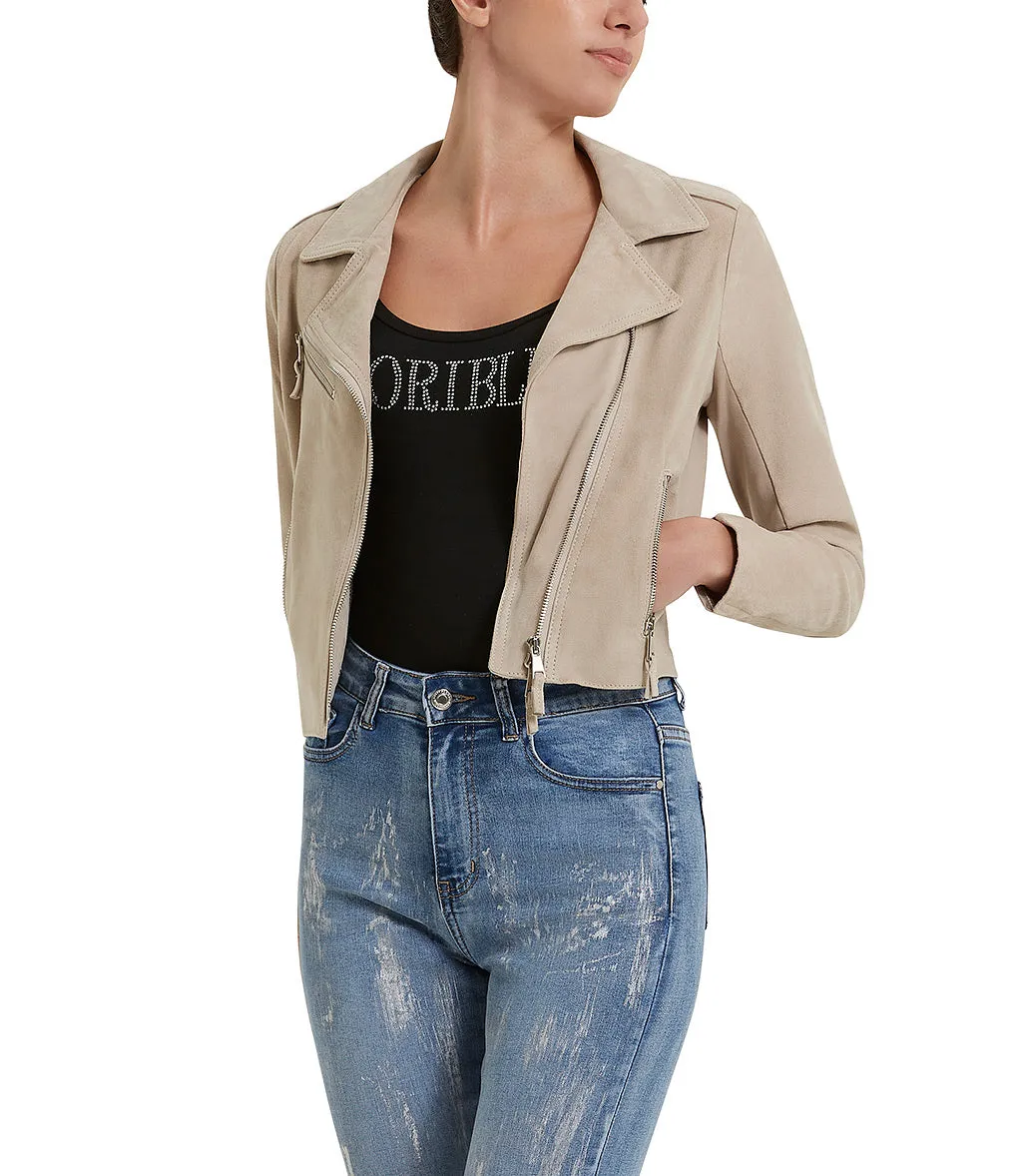 Biker style sage color suede jacket