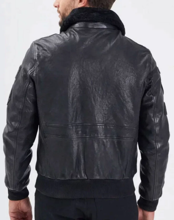 Black / black men's leather jacket mythic aviator style