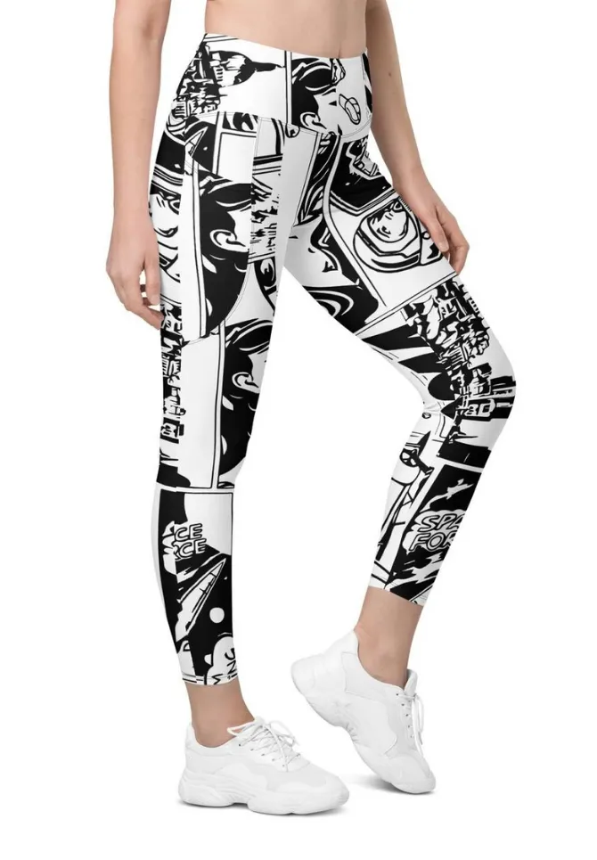 Black & White Comic Book Leggings With Pockets