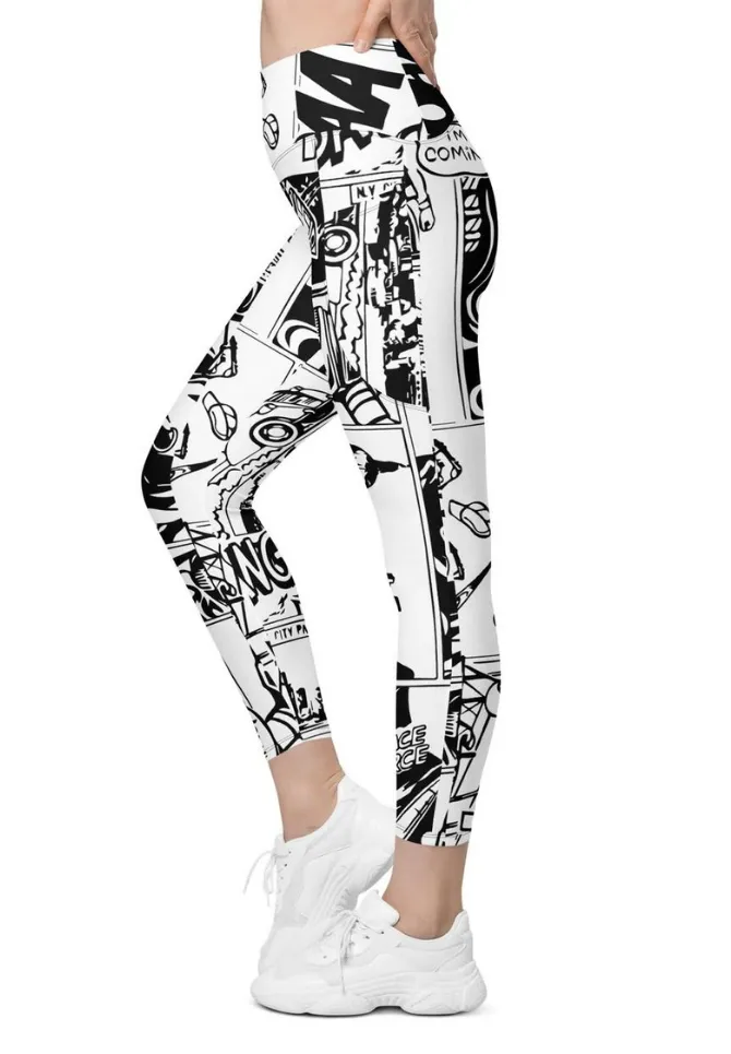 Black & White Comic Book Leggings With Pockets