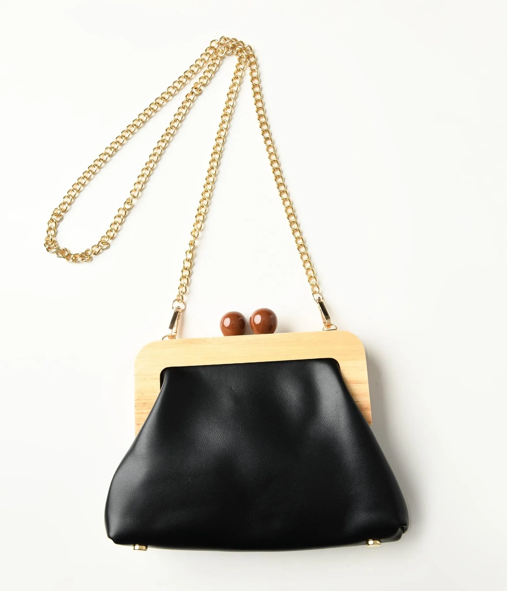 Black & Wood Leatherette Handbag