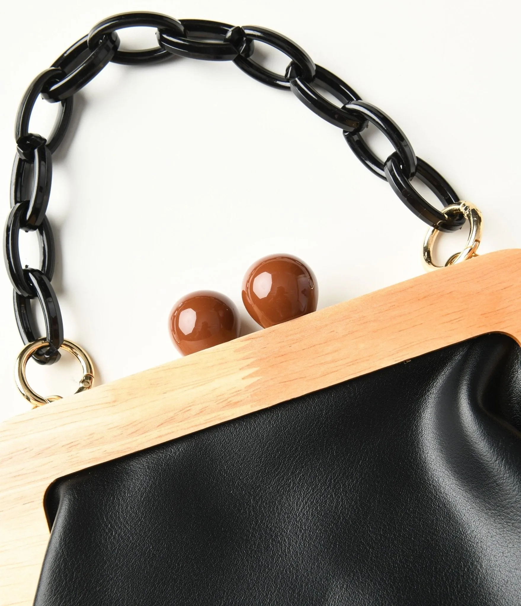 Black & Wood Leatherette Handbag