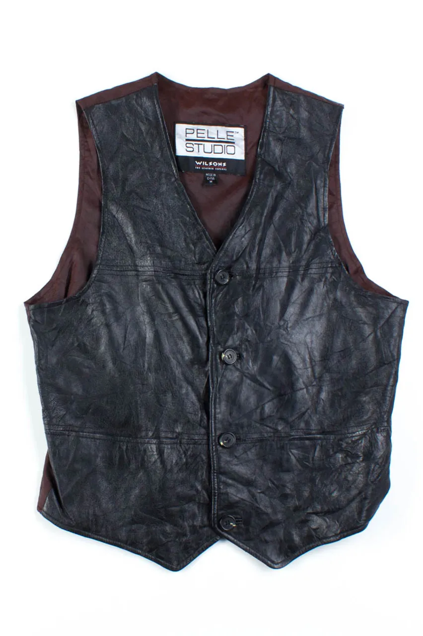 Black & Burgundy Leather Vest