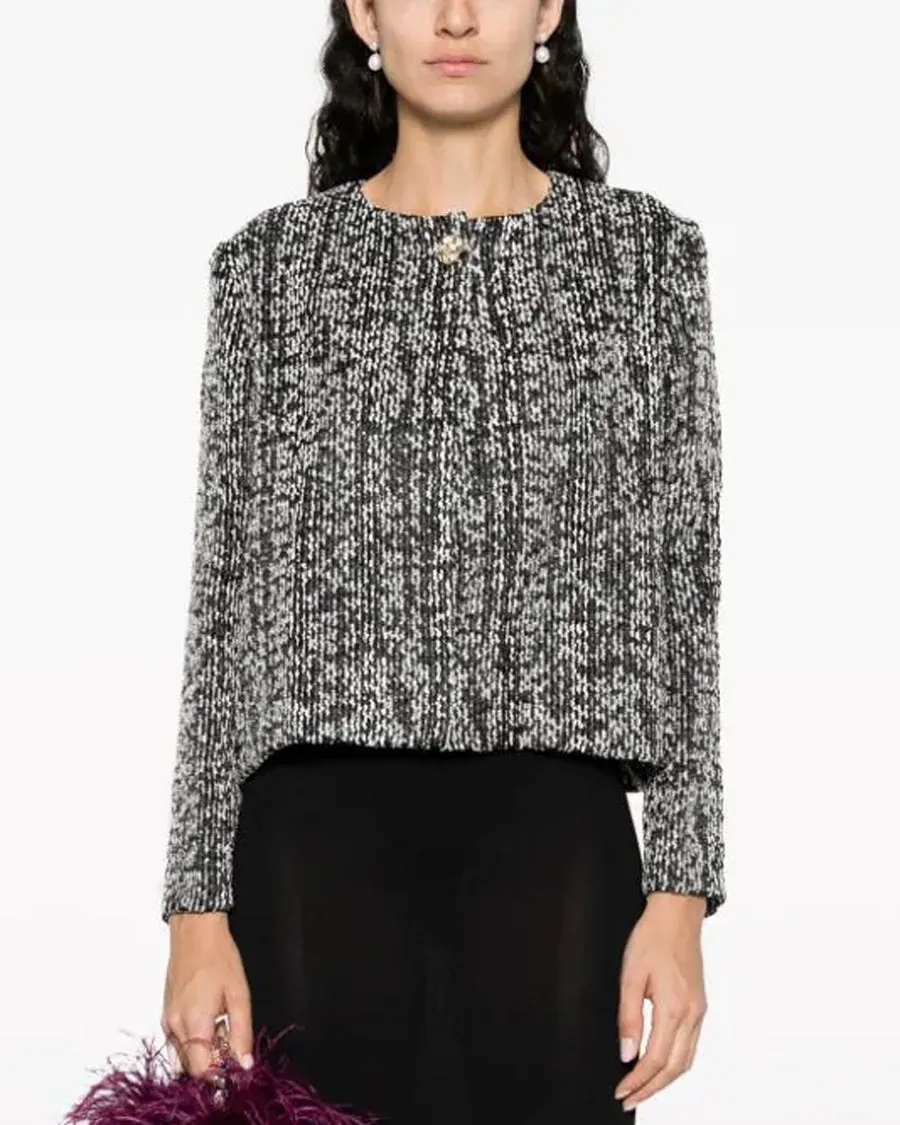 Black and White Tweed Cropped Boxy Jacket