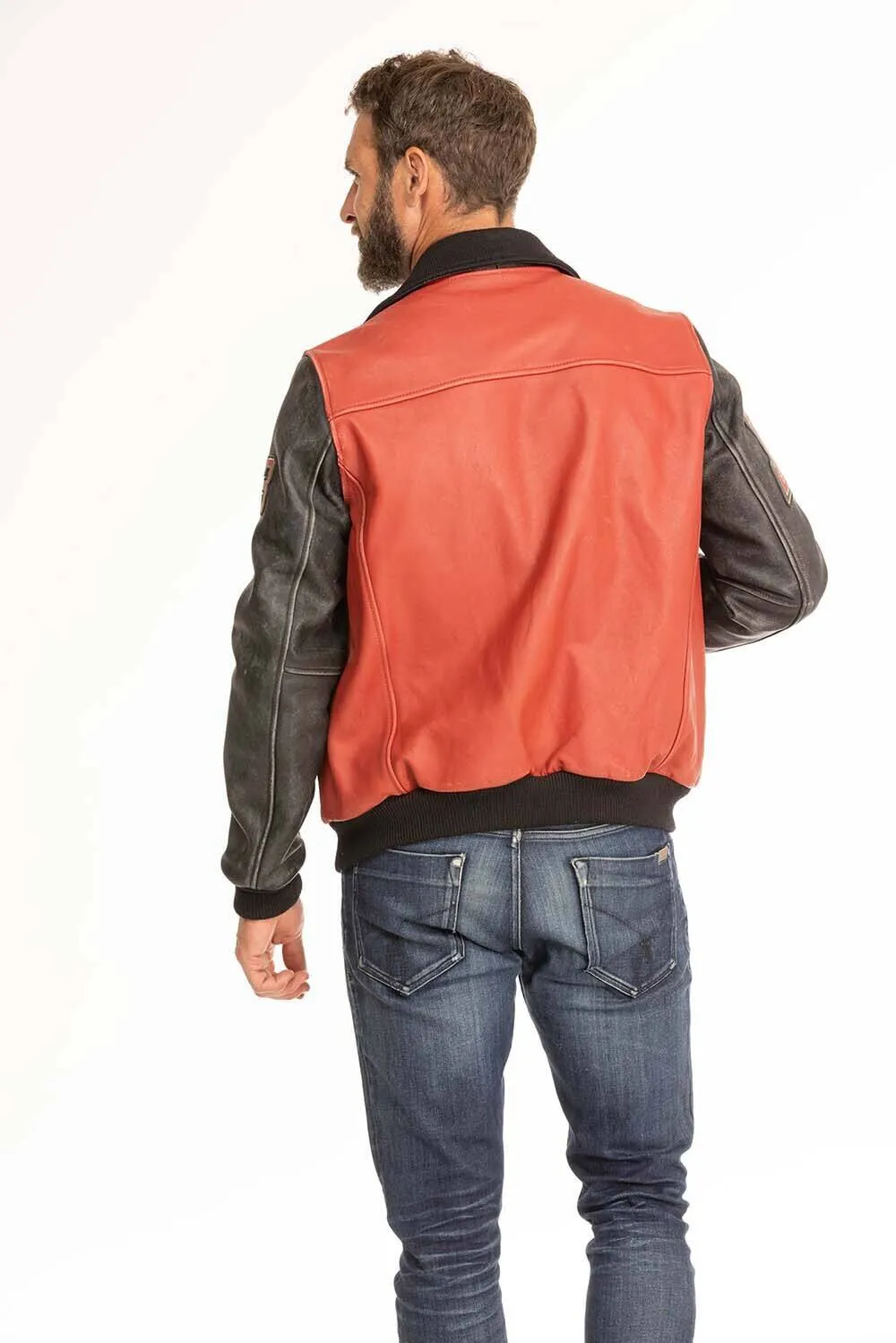 Black redskins red/black teddy collar leather jacket “skateboard”