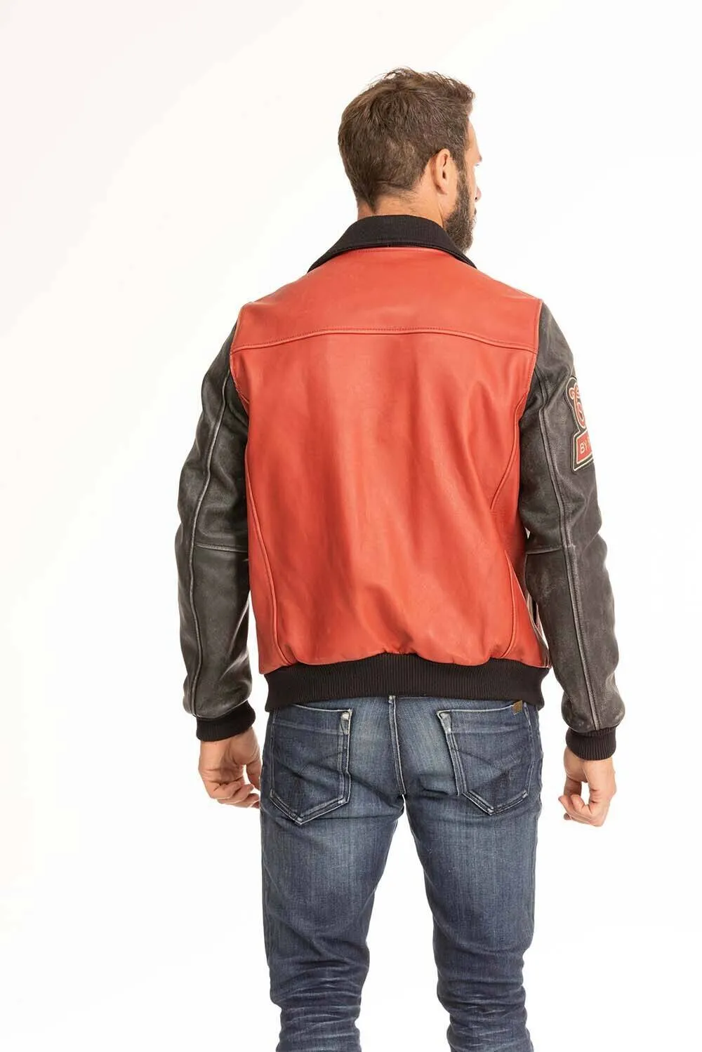 Black redskins red/black teddy collar leather jacket “skateboard”