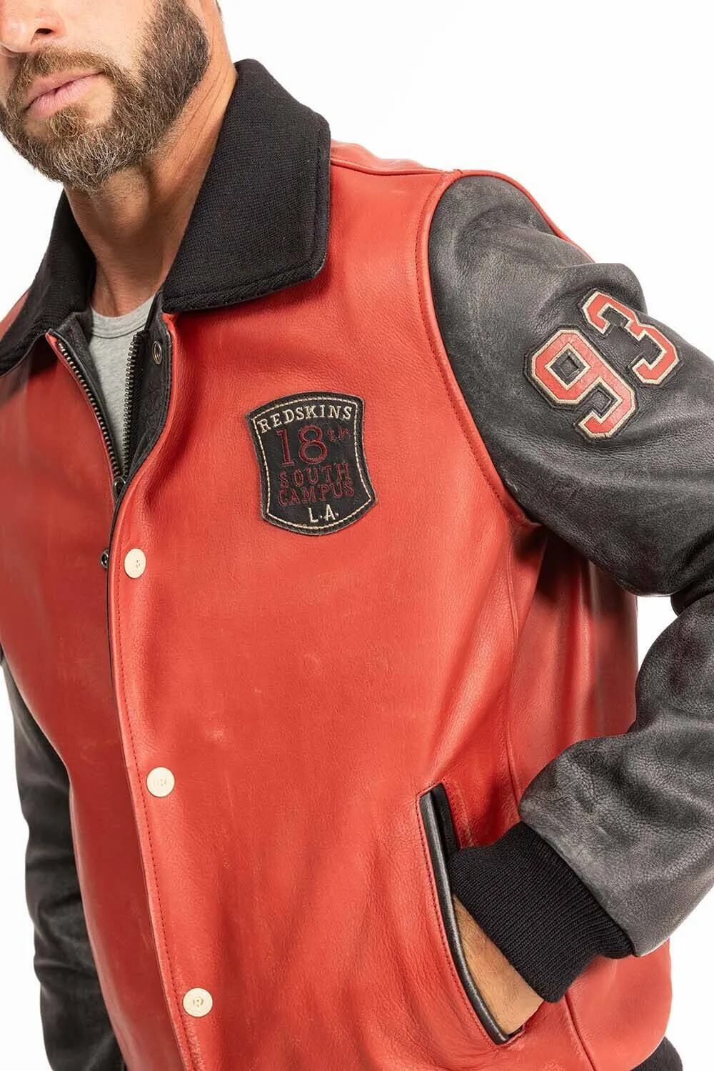 Black redskins red/black teddy collar leather jacket “skateboard”