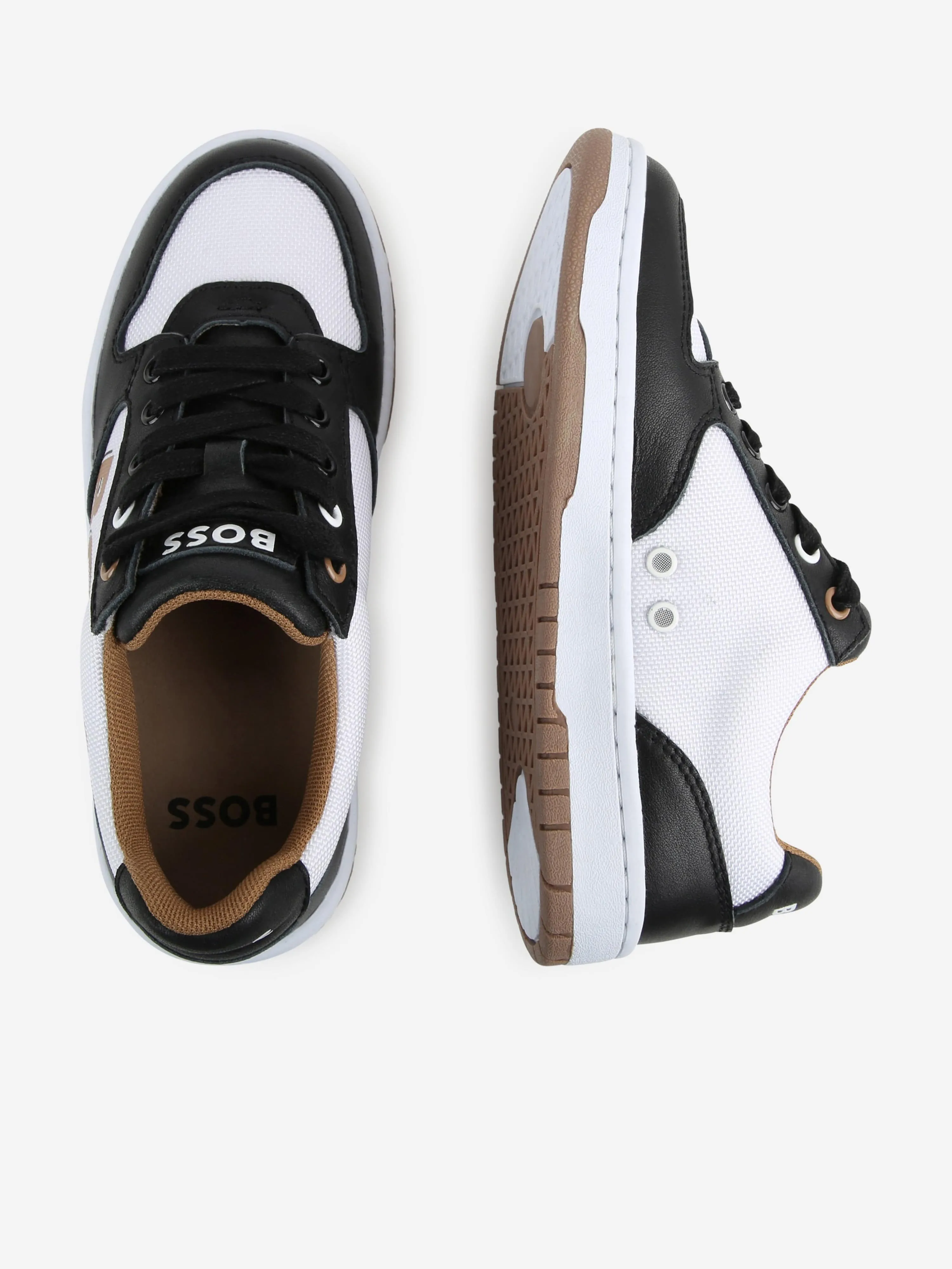 BOSS Boys Leather Logo Trainers in Black