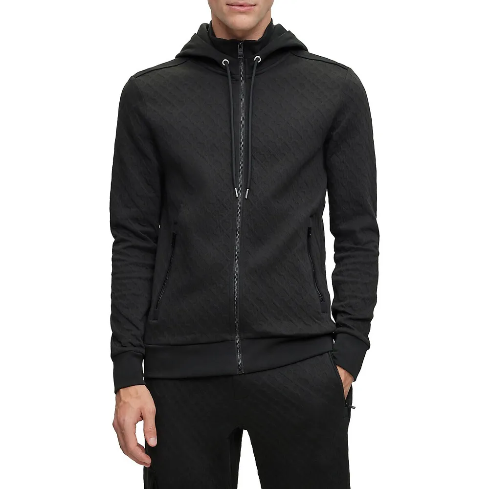 BOSS Cotton-Blend Zip-Up Hoodie With Monogram Jacquard