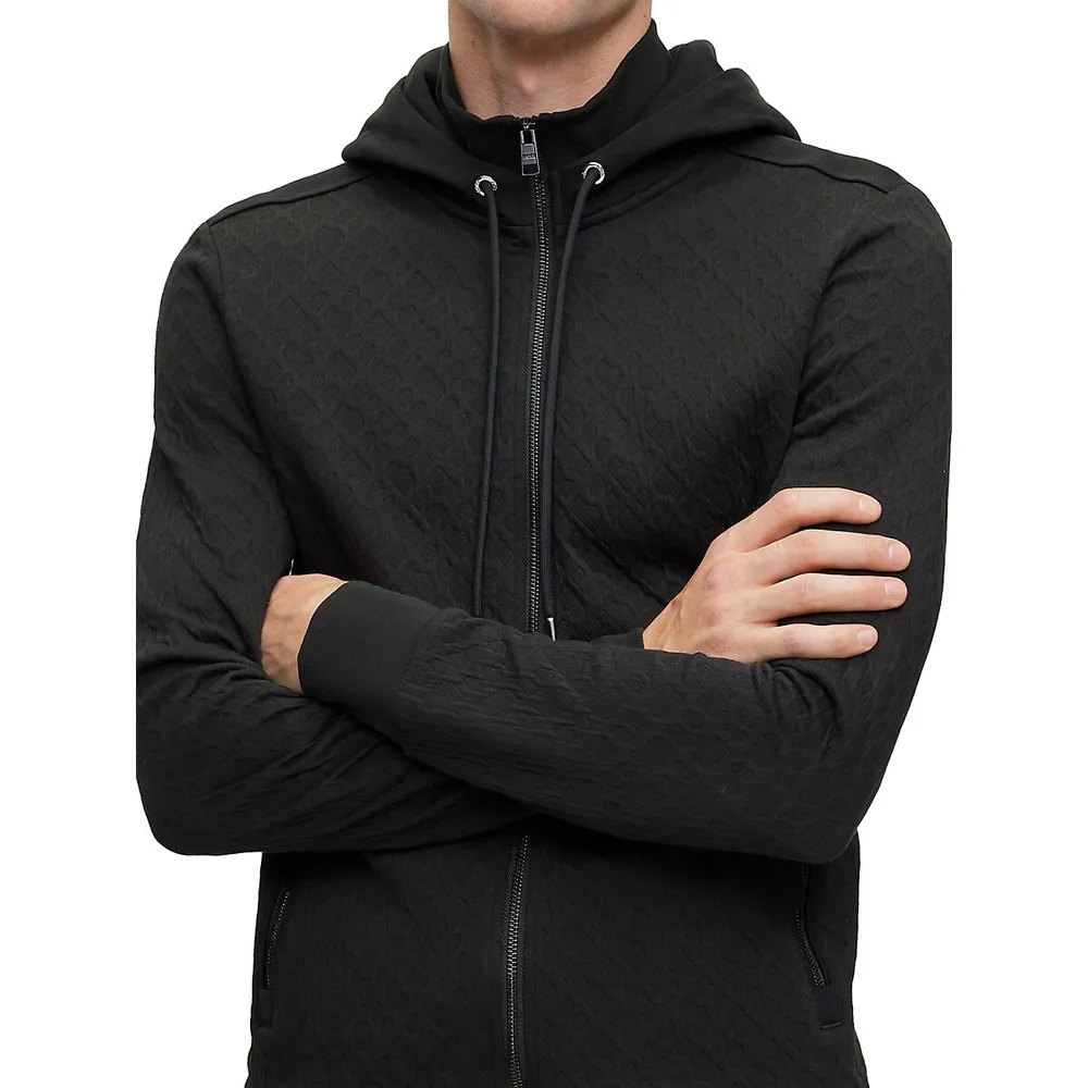 BOSS Cotton-Blend Zip-Up Hoodie With Monogram Jacquard