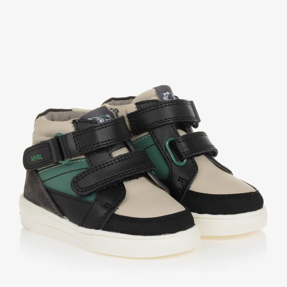 Boys Green & Black Velcro Trainers