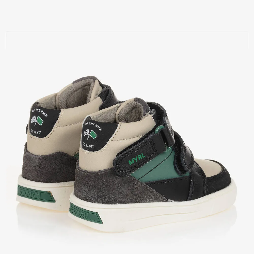 Boys Green & Black Velcro Trainers