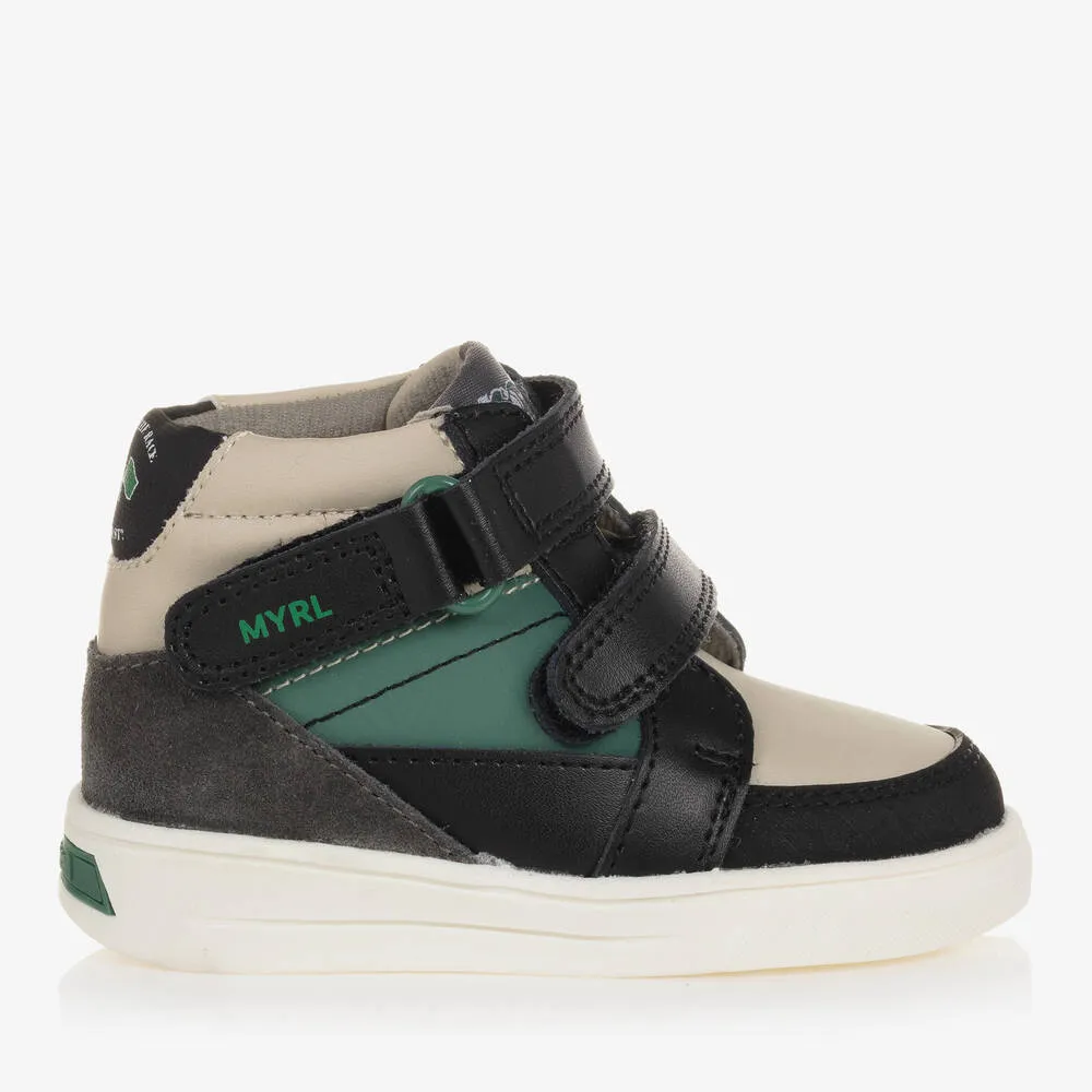 Boys Green & Black Velcro Trainers