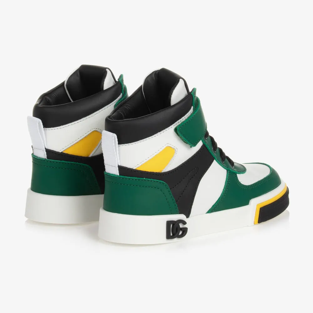 Boys Green Leather High-Top Trainers