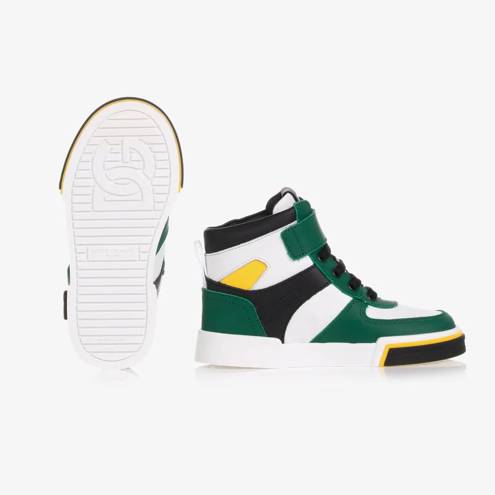 Boys Green Leather High-Top Trainers