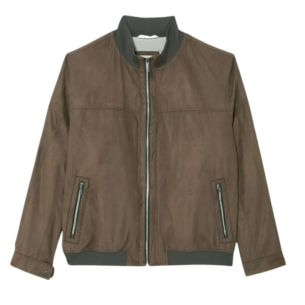 BUGATTI Khaki Faux Suede Zip Through Blouson Jacket | Menswear Online