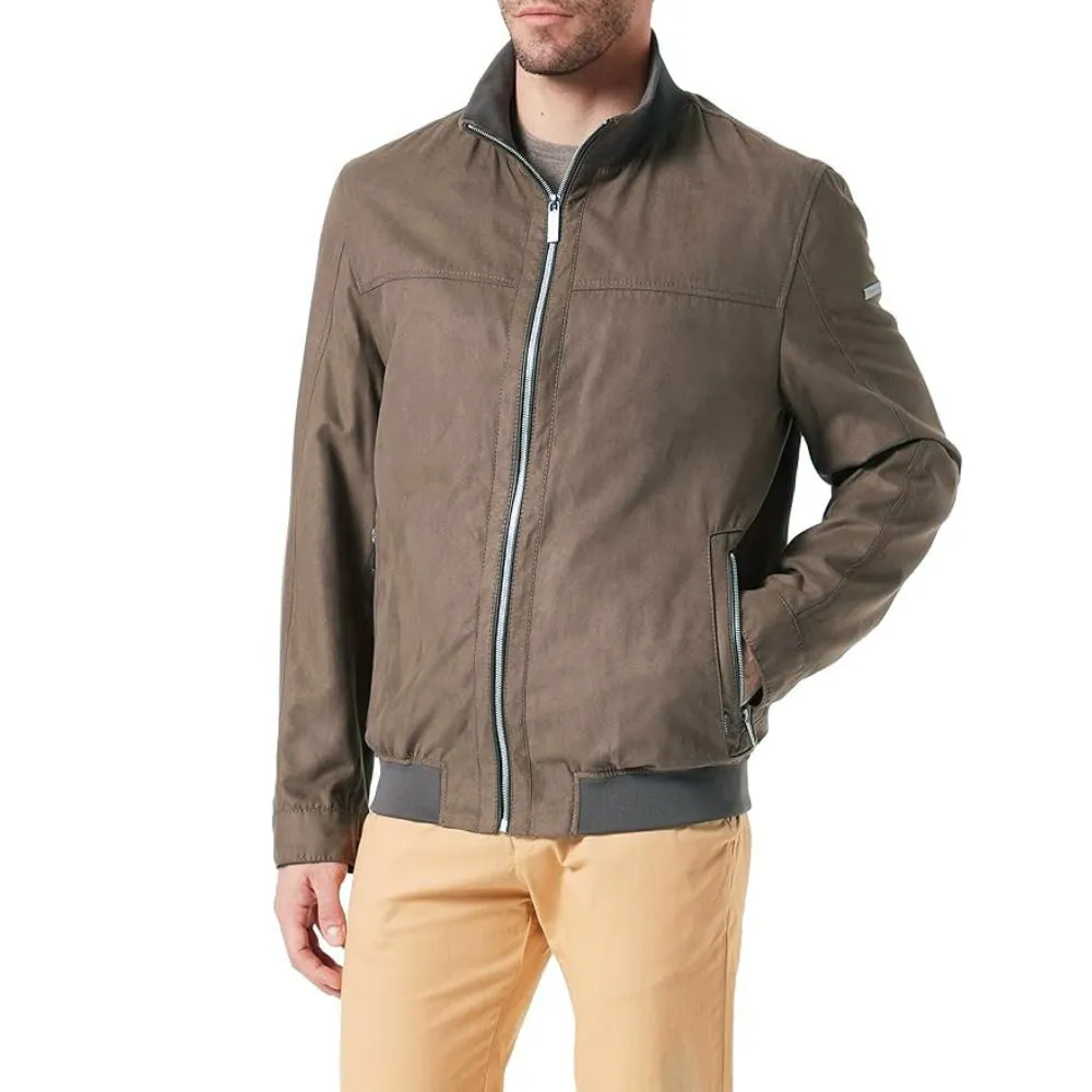 BUGATTI Khaki Faux Suede Zip Through Blouson Jacket | Menswear Online