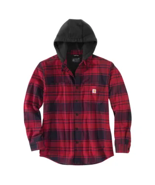 Carhartt Rugger Flex Relaxed Fit Flannel Fleece Lined Hooded Shirt Jac