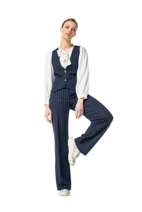 Caroline Biss NAVY STRIPED STRETCH WAISTCOAT