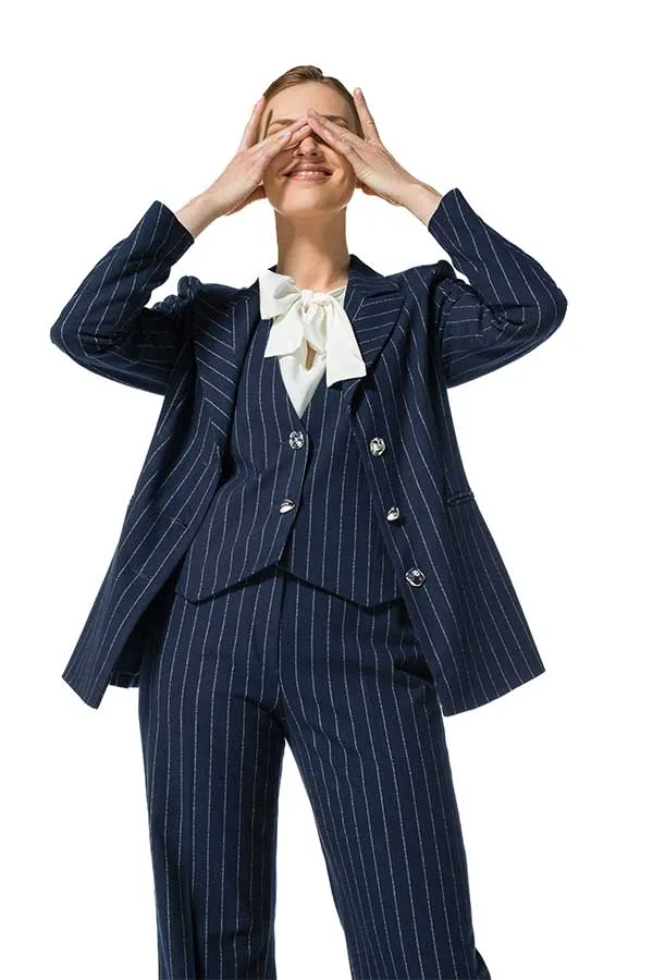 Caroline Biss NAVY STRIPED STRETCH WAISTCOAT