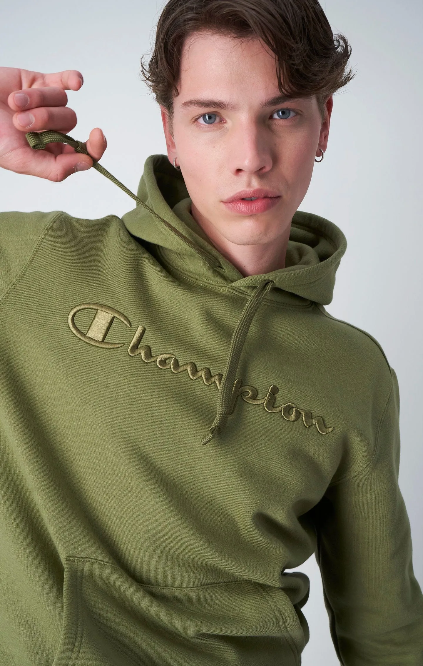 Champion Icons Olive Green Tonal Embroidered Fleece Hoodie