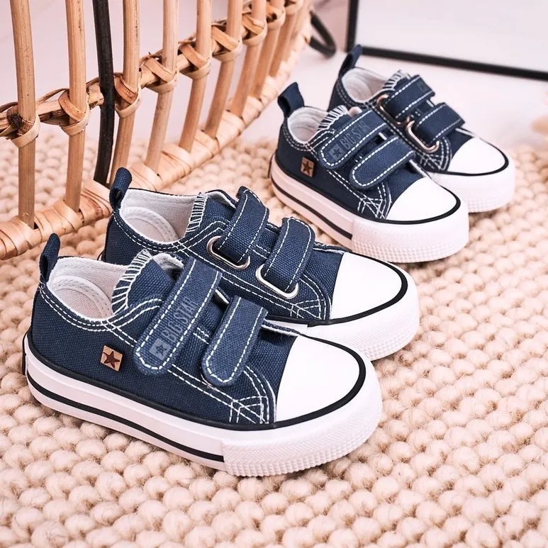 Children's Low Sneakers With Velcro Big Star HH374201 Navy Blue