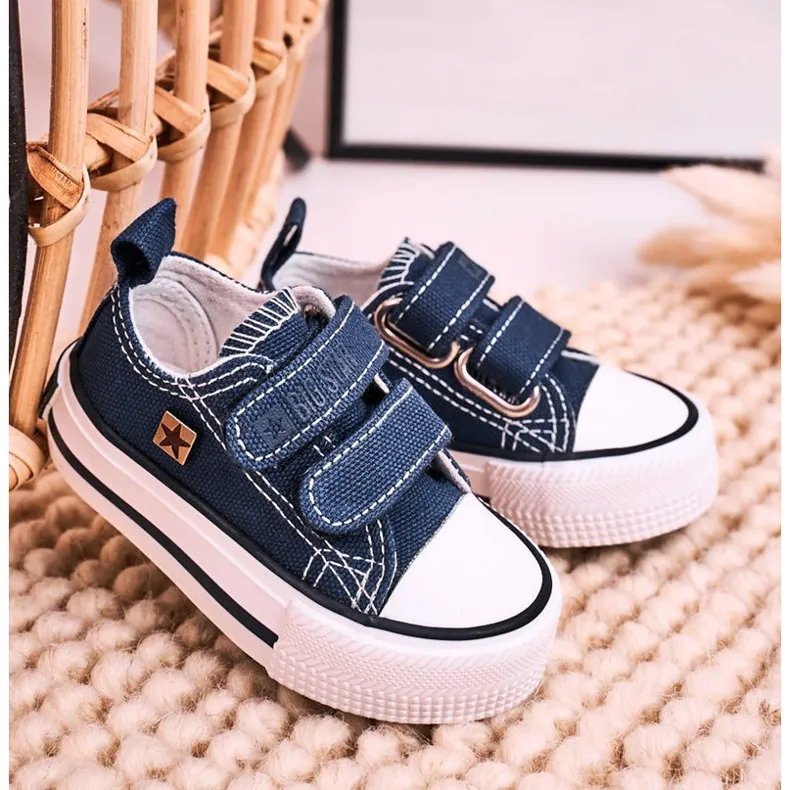 Children's Low Sneakers With Velcro Big Star HH374201 Navy Blue