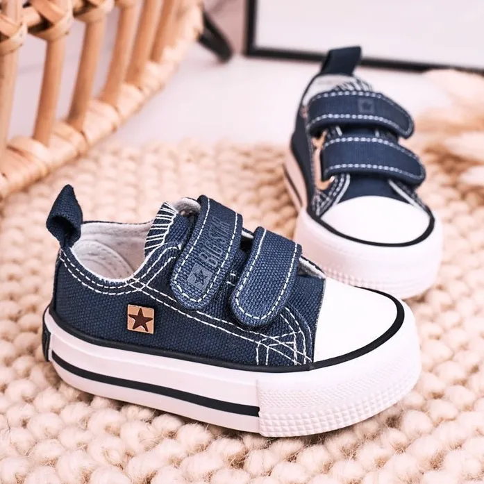 Children's Low Sneakers With Velcro Big Star HH374201 Navy Blue